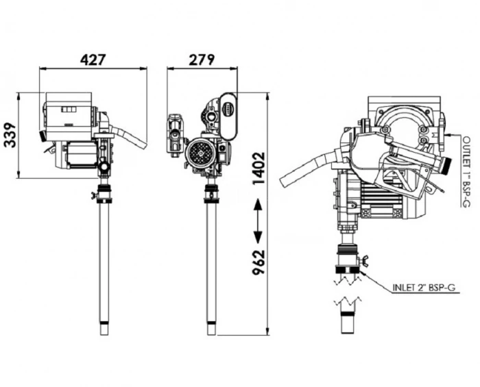 Заправочный комплект для дизеля 220 в Adam Pumps Drum Tech 60 230V DT60001